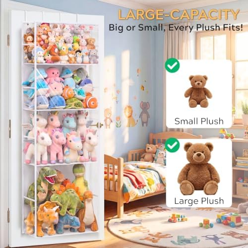 Ofiray-home Over the Door Stuffed Animal Storage with Clear Dust Cover - Image 2