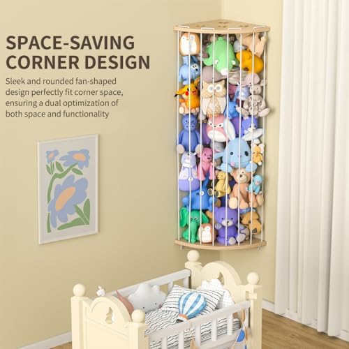 Jtksfcl Stuffed Animal Storage Wood Corner Plush Toys Holder with Star Pattern, Length Adjustable Hanging Stuffed Animal Toy Organizer Shelf for Nursery Play Room Bedroom Kid Room - Image 3