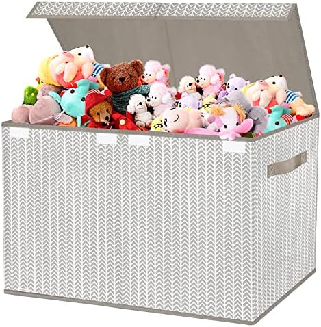 Toy Box Chest Organizer Bins for Boys Girls Kids, Large Collapsible Fabric Storage Container with Flip-Top Lid & Handles for Clothes,Blanket,Nursery,Playroom,Bedroom,Tree Branch Pattern (Gray) by VERONLY