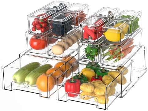 damynuo 14 Pack Clear Fridge Organizer with Lids and Refrigerator Drawers by PERFECTSOLUTIONFORORGANIZER