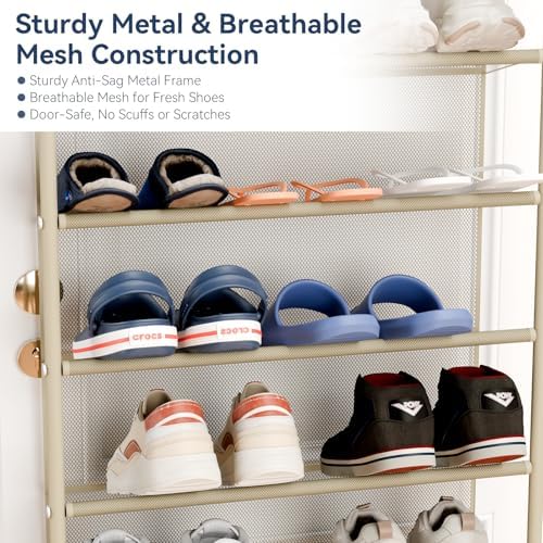 Whitmor 36 Pair Over The Door Shoe Organizer, 12 Tier Hanging Shoe Organizer, Heavy Duty Metal & Mesh Shoe Holder, Hanging Shoe Rack for Closet Organizer & Storage, 74" L x 21.7" W x 7.5" H, Oat - Image 5