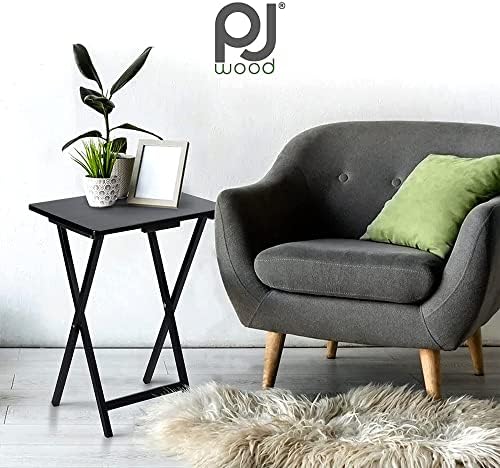 PJ Wood - Folding TV Tray Table Set of 2 - Black Collapsible Snack Tables - Image 2