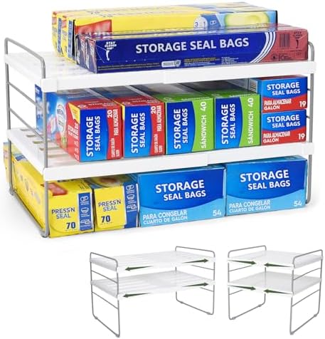 Pantry Organization and Storage for Kitchen - Expandable Kitchen Wrap Box Organizer Rack, Foil Organizer for Cabinet & Counter, Height & Width Adjustable Cupboard Storage Rack - (3 Tier 9.8 to 15.6"L) by HomeKitchen