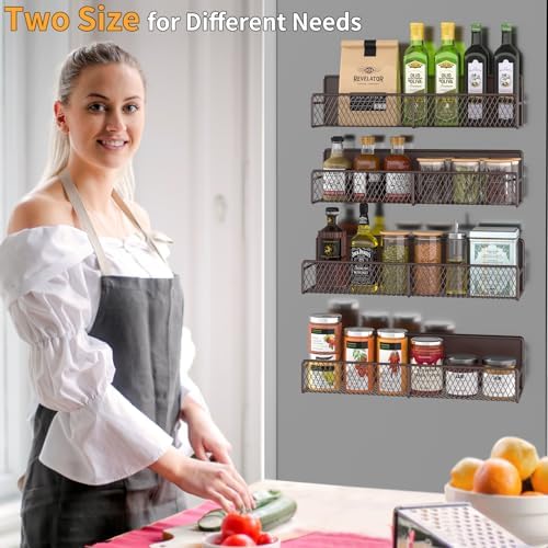 DTUQYX Magnetic Spice Rack for Refrigerator, 4 Pack 100% Metal Strong Magnet Fridge Shelves, Space Saving Spice Organizer, No Drilling Moveable Home Kitchen Laundry Room Storage Organization, Brown - Image 5