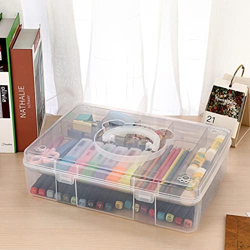 BTSKY 2-Tier Cute Bear Storage Box with Removable Divided Tray Portable Clear Plastic Art Craft Supply Organizer Stackable Home Office Supplies Storage Container for Pens Notes A4 papers etc (Coffee) - Image 7
