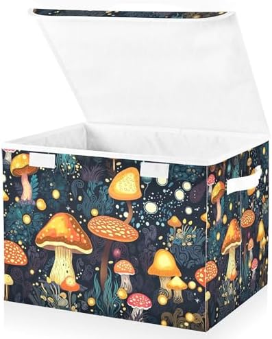 Mushrooms Storage Bins with Lids and Carrying Handle,Foldable Storage Boxes Organizer Containers Baskets Cube with Cover for Home Bedroom Closet Office - Image 2