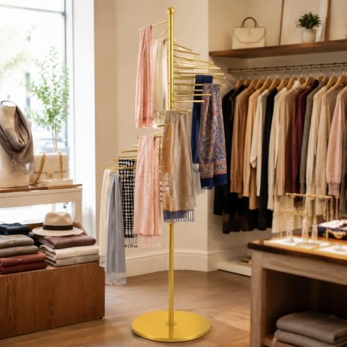 Scarf Organizer, Hijab Organizer, 30 Tiers Metal Scarf Hanger for Multiple Scarves, 67" Height Floor-standing Hijab Stand Belt Pants Hanger for Home, Commercial, Clothing Store (Gold) - Image 3