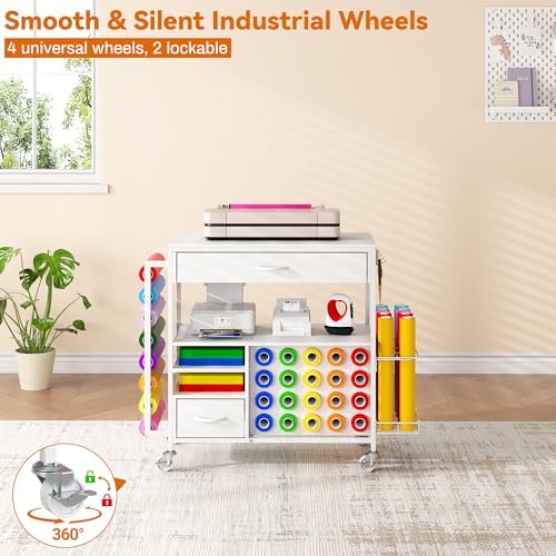Rolling Craft Storage Cart,Table for Cricut Machines,36 Vinyl Roll Holders - Image 5