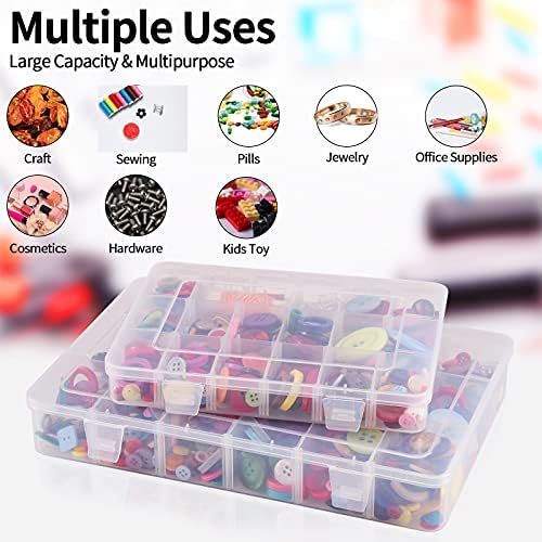 Exptolii 18 Grids Plastic Organizer Box with Dividers, Clear Compartment Container Storage for Washi Tapes Beads Crafts Jewelry Fishing Tackles, Size10.8 x 7.7 x 1.7 in - Image 2