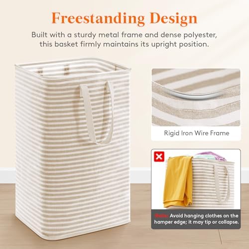 Lifewit 75L Large Collapsible Laundry Basket with Extended Handles, Beige - Image 5
