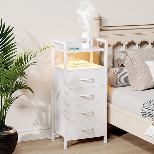 Lazzanto Nightstand with Rear Charging Station, LED Light, 4 Drawers, White - Image 2