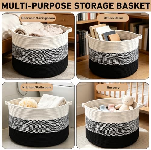 90L Extra Large Blanket Basket,Woven Laundry Basket-Mixed Black - Image 6