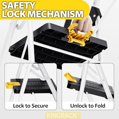 KINGRACK 5 Step Ladder, Folding Step Ladders for Home, 800lb Capacity,White - Image 4