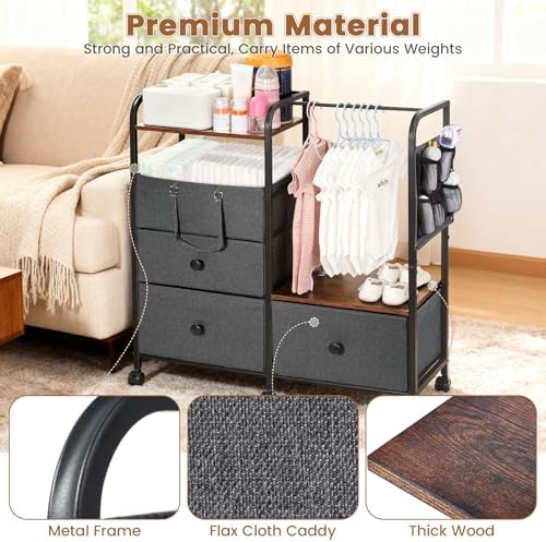 Orzbow Diaper Caddy Cart, 4 Tier Baby Rolling Storage Cart, Grey - Image 5
