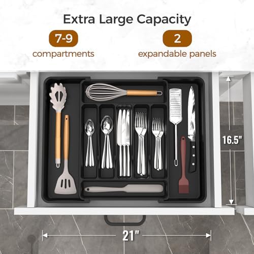 ukeetap Extra Large Expandable Silverware Organizer, Flatware Tray, Black - Image 2