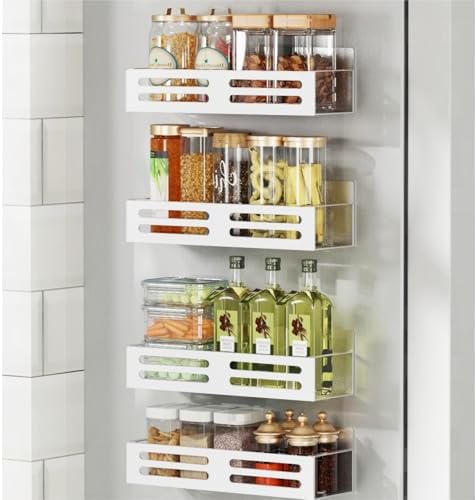 Magnetic Spice Rack for Refrigerator, Metal Spice Rack Organizer, Magnetic Shelf for Fridge 4Pack White by Roysili