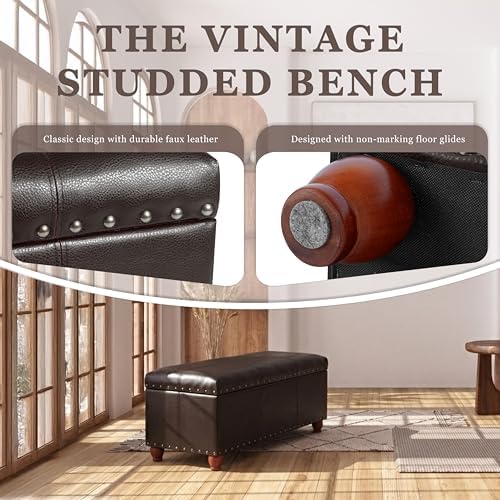 HomePop 40" Faux Leather Storage Cocktail Bench - Espresso - Image 7