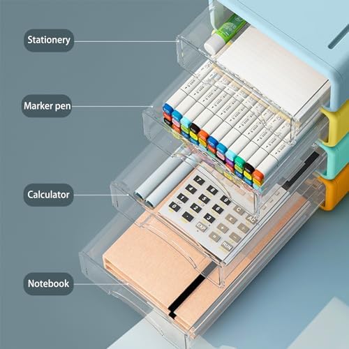 Desk Organizer with Drawers, Stackable Storage Drawers with Compartments Desktop Organization for Office Supplies, Makeup, Pencils, Tape, Erasers, Paperclips, Chargers (4 Pack) - Image 4