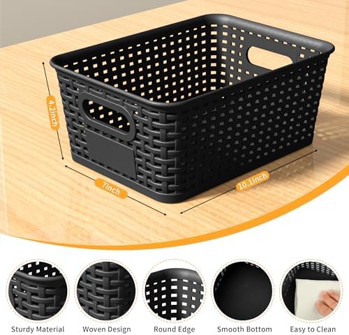 8 Pack Plastic Storage Baskets,Black Stackable Storage Bins - Image 2