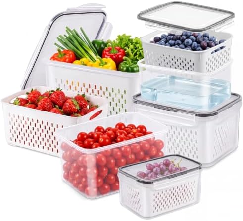 5pcs 4 in 1 Fruit Storage Containers for Fridge with Removable Colanders by Asnews