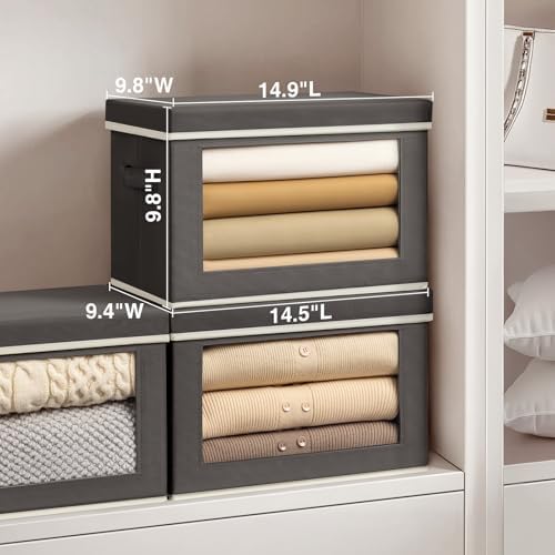 Homsorout Storage Bins with Lids - Fabric Storage Boxes with Window, Collapsible Closet Organizers with Handles, 3 Pack Decorative Bin, Home Cubes Baskets for Clothes, Hat, Books, Dark Grey - Image 2