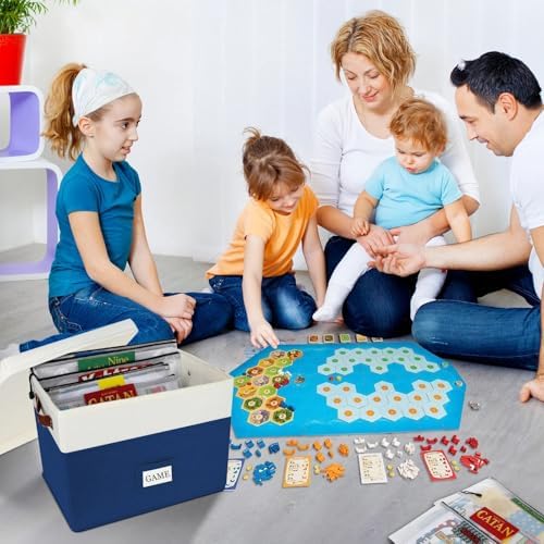Board Game Storage, Board Game Organizer with 12pcs Zipper Bags and Writable Stickers, Board Game Organizers Storage with Lid for Office Supplies,Puzzles,Video Game,Craft Product (Blue, 2-Pack Large) - Image 2