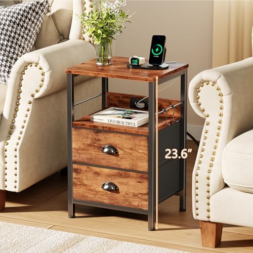 Furologee Nightstand with Charging Station for Dorm, 2 Fabric Drawers - Image 4