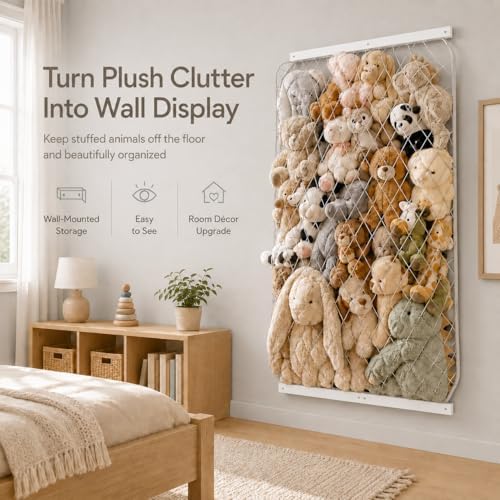 Stuffed Animal Storage Holder, Elastic Stuffed Animal Net,Door/ Wall Mount Length Adjustable Hanging Stuffed Animal Organizer, Plushie Net For Nursery Play Room-White Boards Patent - Image 2