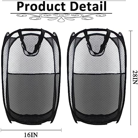 Collapsible Pop Up Laundry Hamper, Extra Large Mesh Foldable Laundry Basket Bag, 28" x 16" x 16", 2 Pack (Black) - Image 2
