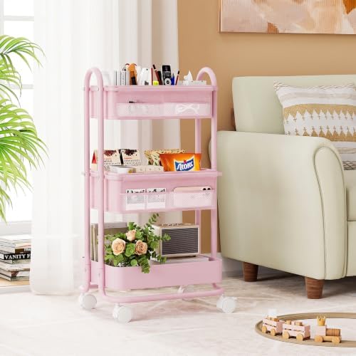 Modanais Baby Diaper Caddy Organizer Cart - 3 Tier Rolling Cart, Pink - Image 4