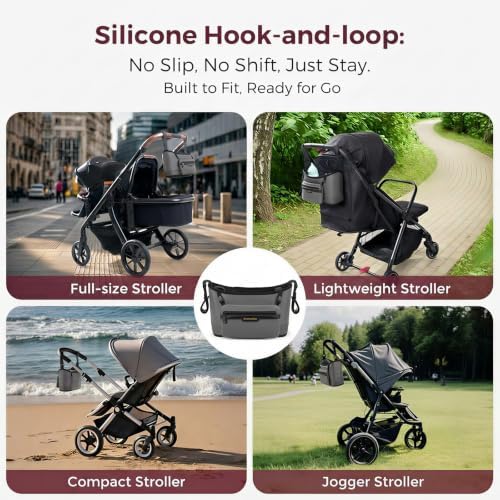 Momcozy Universal Stroller Organizer, Slim Stroller Caddy with 2 Insulated Cup Holders, Non-Slip Silicone Straps, Detachable Mini Pouch, Dense-Weave Parent Console for UPPAbaby, Doona, Graco & More - Image 6