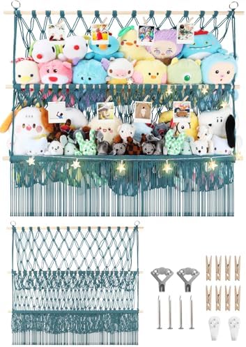 2 Tier Stuffed Animal Storage Shelf Net, 35x30'' Large Plushie Net Aqua by iHansee