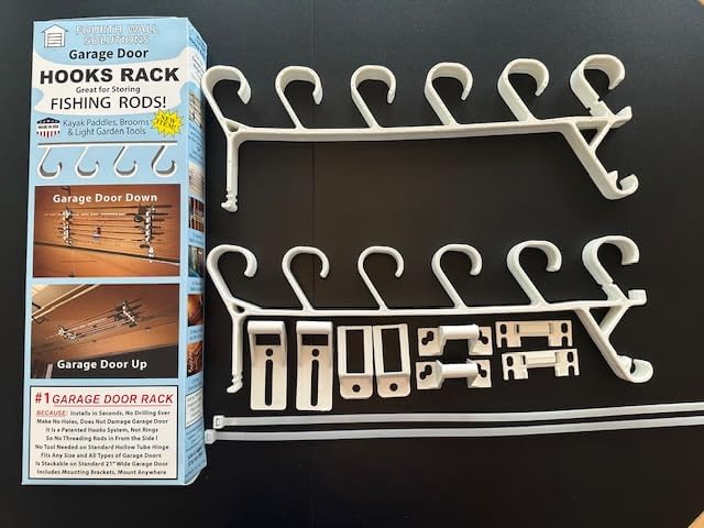Storage Rack for Garage Doors with Hooks for Fishing Rods, Kayak Paddles and More - Image 2