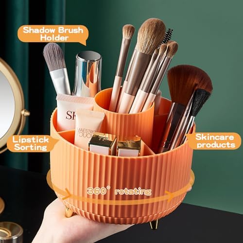 fanado 360° Rotate Makeup Brush Holder Organizer, Makeup Organizers Countertop, Makeup organization and Skincare Storage for Vanity, Desktop, Bathroom (Orange) - Image 2