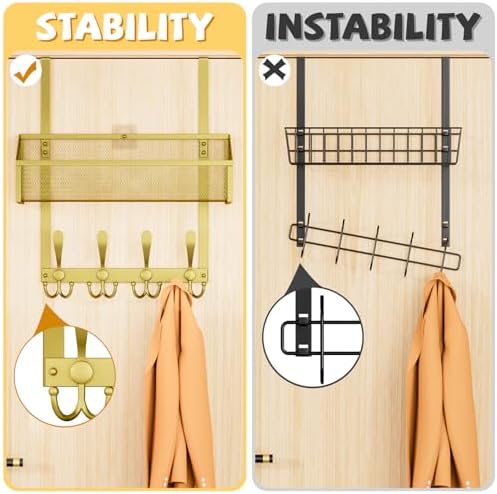 Kaiferty Over The Door Hooks Organizer, Coat Rack Over The Door Storage Hanger Towel Rack, Back of Door Storage Organizer for Bathroom,Bedroom,Kitchen,Office (Gold, 2-Tier) - Image 3