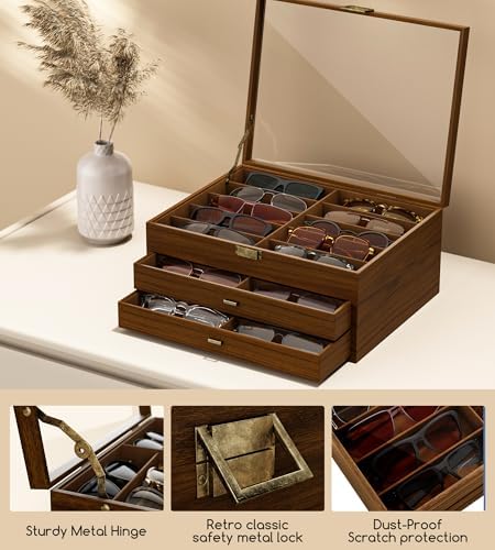 NEWLOOP 10/20/30 Wooden Pattern Sunglass Organizer Multiple Pairs of Eyeglass Ultra-thin Frame Storage Box for Women Men - Image 5