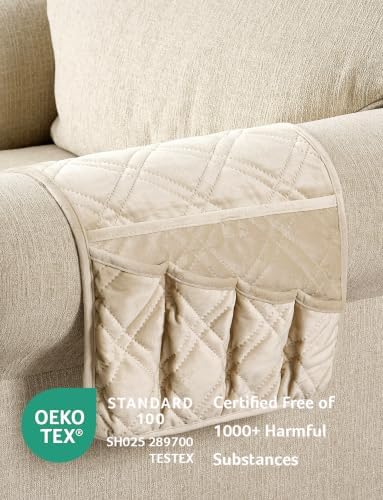 Brilliant Sunshine Beige Velvet Couch Armrest Organizer, 35"×13" - Image 2