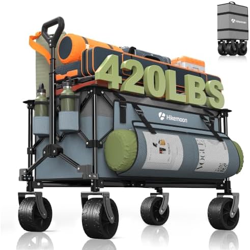 HIKEMOON 150L Collapsible Wagon Compact, Big Wheels, 420LBS Blue & Grey by Unknown