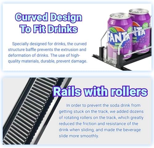 Drink Organizer for Fridge,12oz 16oz 20oz - Soda Can Dispenser for Refrigerator,Width Adjustable,Automatic Pusher Glide (Black, 15" D 3ROW, Holds 15 Cans) - Image 4