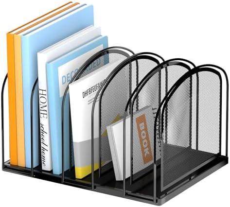 SUPEASY 5-Section Vertical File Organizer, Mesh Desk Organizer, Black by SUPEASY