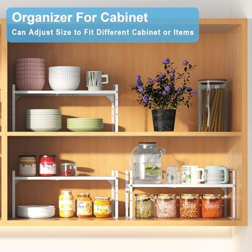 15.5 to 25.5 Inch Kitchen Cabinet Shelf Organizers, Adjustable Kitchen Counter Shelf Organizer, Set of 3 Expandable Countertop Storage Shelves, Stackable Design, 30LBS Heavy Duty, Space Saver - Image 6