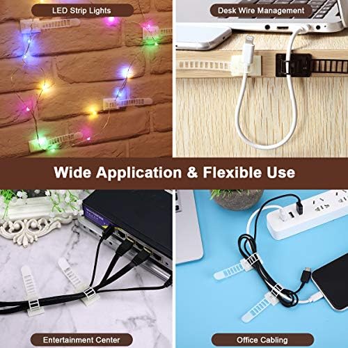 50Pcs Adhesive Cable Management Clips with 50Pcs Zip Ties, Adjustable Nylon Cable Strap Ties Wire Clips Clamps Organizer, Extra Screw & Hole - 3.35 Inch White - Image 6