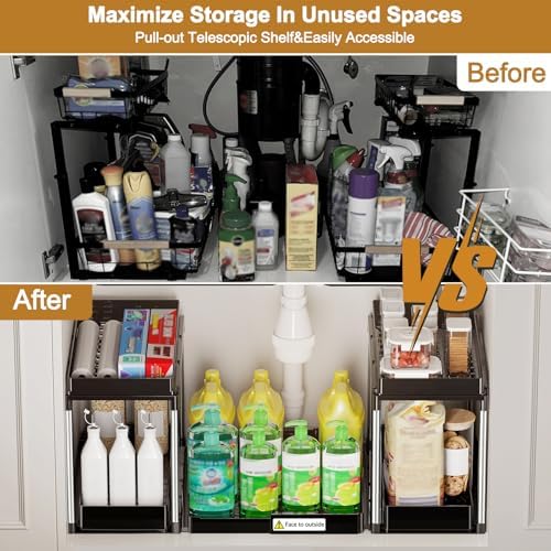 NIUXX Expandable Under Sink Organizer: 2 Tier Under Cabinet Organizer - Image 4