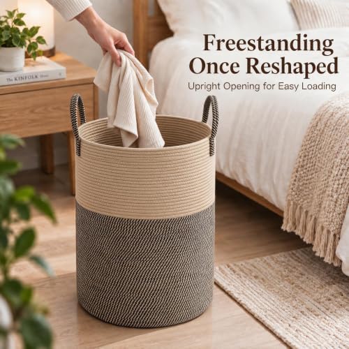 JMvicyroam 60L Cotton Rope Laundry Basket Hamper, Brown and Black - Image 4