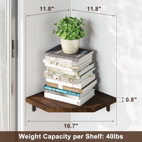 Alsonerbay Pine Wood Corner Shelves with Cord Hole 3-Pack, Carbonized Black - Image 2