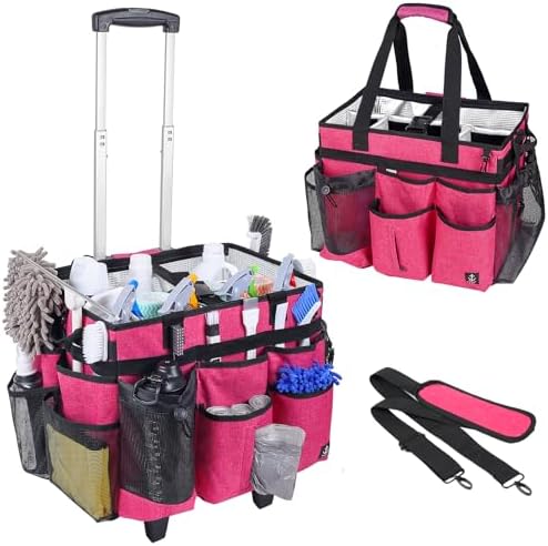 Rolling Cleaning Caddy Bag Built-in Hard Plastic Sheet Detachable Trolley by Timoxi