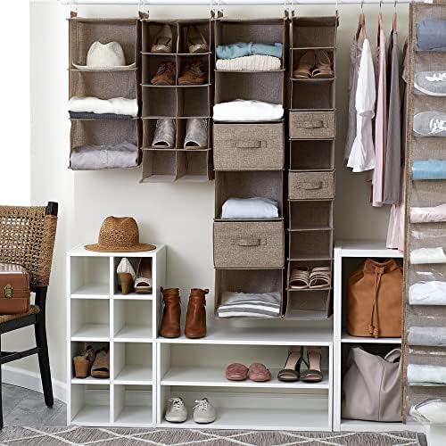 Household Essentials 10‑Pocket Hanging Shoe Organizer with Side‑by‑Side Canvas Storage and 2 Hooks for Support, Beige - Image 4