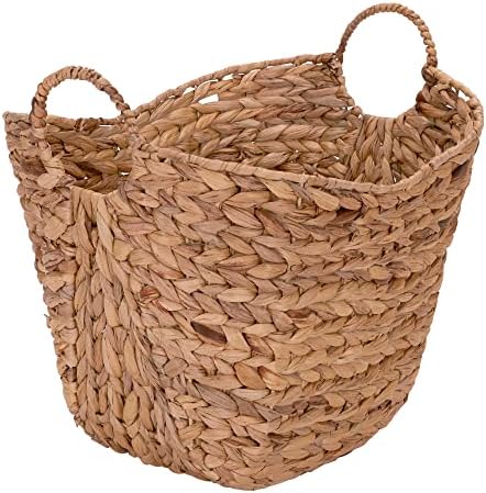 Household Essentials ML-4002 Tall Water Hyacinth Wicker Basket with Handles | Natural, Brown, Natural by HouseholdEssentials