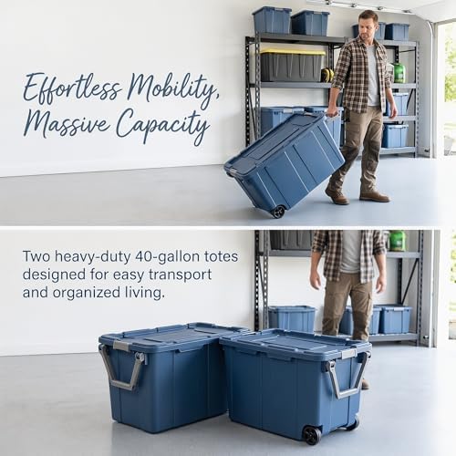 2 Pack 40 Gallon Industrial Storage Bin with Wheels and Pull Handle - Image 2