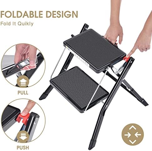 KINGRACK Folding Step Ladder, 2 Step Foldable Step Stool with Handle,Black - Image 4